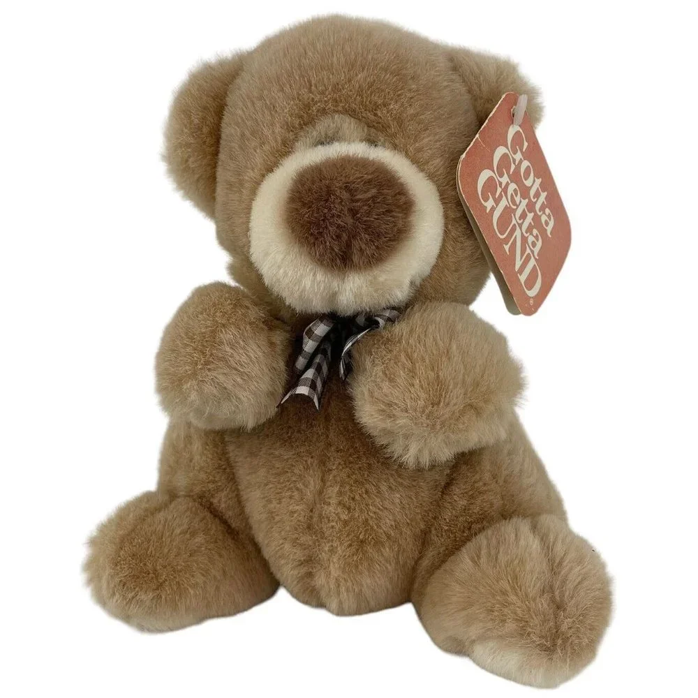 RARE Gund Checkers Teddy Bear 8”‎ Plush #2209 Plaid Bow Tan Vintage 1993 HTF